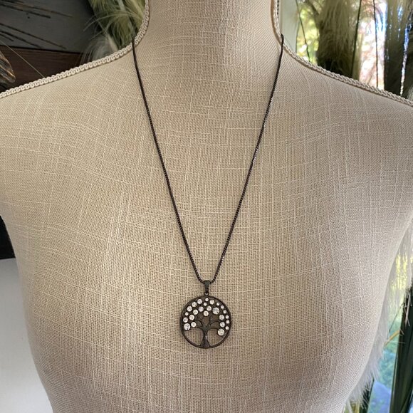 FAC Hematite Tree Of Life Swarovski Crystal Necklace - Picture 4 of 6